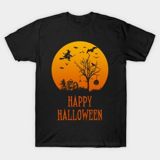 Happy Halloween Grim Reaper, Witch & Bats T-Shirt